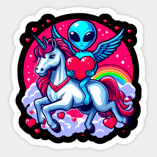 Funny Valentine Day Believer Ufo Alien Riding Unicorn Sticker